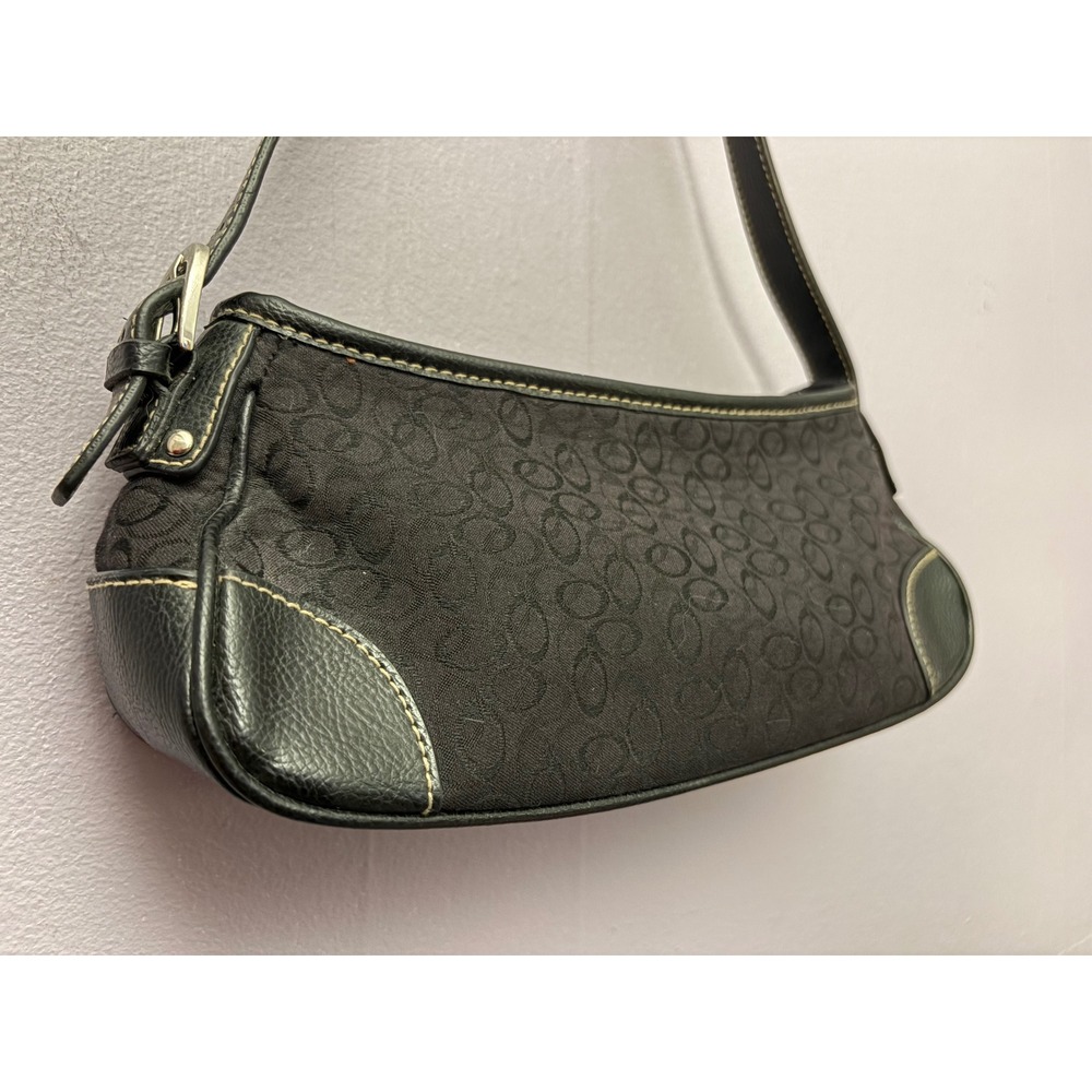 Y2K Black Monogram Jacquard Leather Trim Shoulder Bag Baguette Petite Handbag
